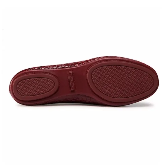 Tory Burch Burgundy New Minnie Travel Ballet with Leather Logo Flats