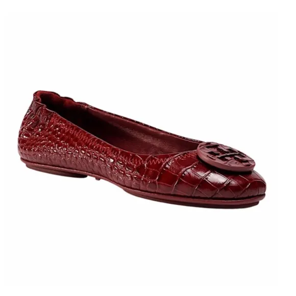 Tory Burch Burgundy New Minnie Travel Ballet with Leather Logo Flats
