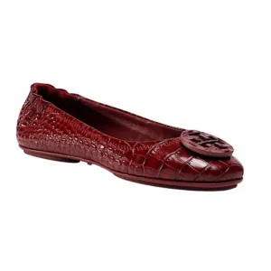 Tory Burch Burgundy New Minnie Travel Ballet with Leather Logo Flats