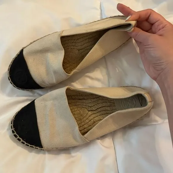 Tory Burch Canvas Weston Color block Espadrilles Black Cream 7.5