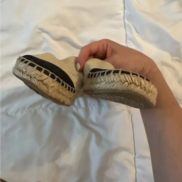 Tory Burch Canvas Weston Color block Espadrilles Black Cream 7.5