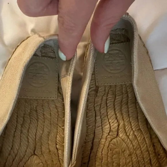 Tory Burch Canvas Weston Color block Espadrilles Black Cream 7.5