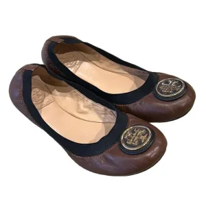 Tory Burch Caroline Brown Leather &amp; Black Ballet Flats - 6.5