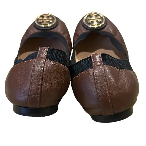 Tory Burch Caroline Brown Leather &amp; Black Ballet Flats - 6.5