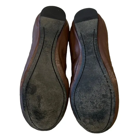 Tory Burch Caroline Brown Leather &amp; Black Ballet Flats - 6.5