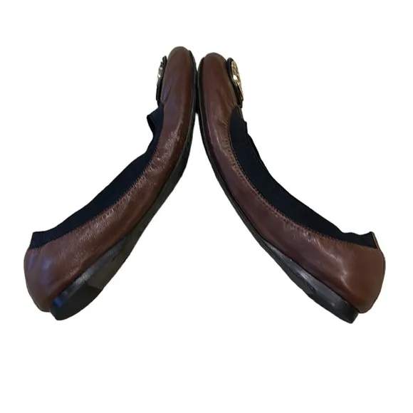 Tory Burch Caroline Brown Leather &amp; Black Ballet Flats - 6.5