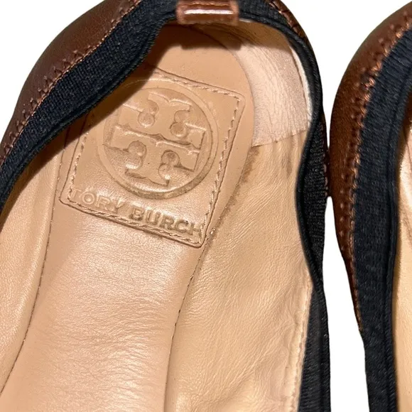 Tory Burch Caroline Brown Leather &amp; Black Ballet Flats - 6.5