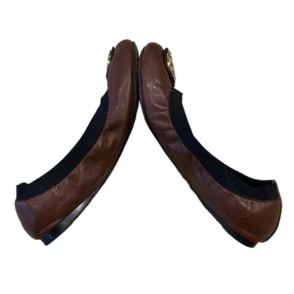 Tory Burch Caroline Brown Leather &amp; Black Ballet Flats - 6.5