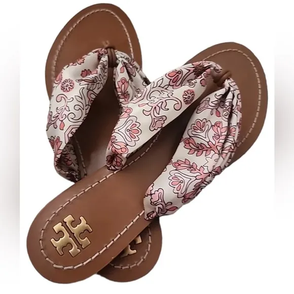 TORY BURCH 'CARSON' WHITE &amp; PINK FLORAL PRINTSANDALS | PRELOVED 🌸🌺🌼