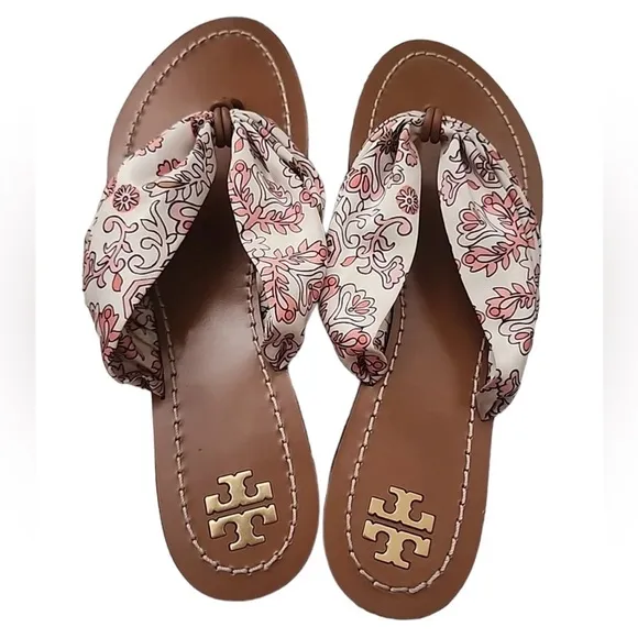 TORY BURCH 'CARSON' WHITE &amp; PINK FLORAL PRINTSANDALS | PRELOVED 🌸🌺🌼