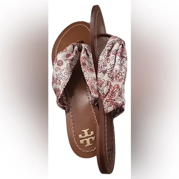 TORY BURCH 'CARSON' WHITE &amp; PINK FLORAL PRINTSANDALS | PRELOVED 🌸🌺🌼