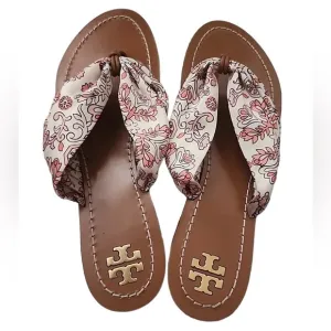 TORY BURCH 'CARSON' WHITE &amp; PINK FLORAL PRINTSANDALS | PRELOVED 🌸🌺🌼