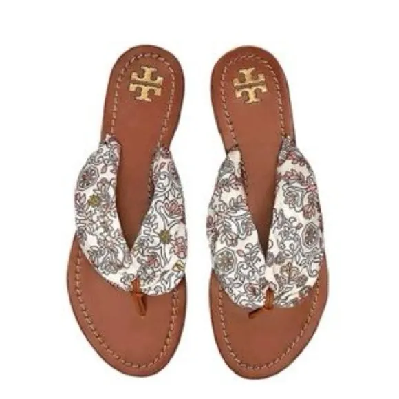 TORY BURCH 'CARSON' WHITE &amp; PINK FLORAL PRINTSANDALS | PRELOVED 🌸🌺🌼
