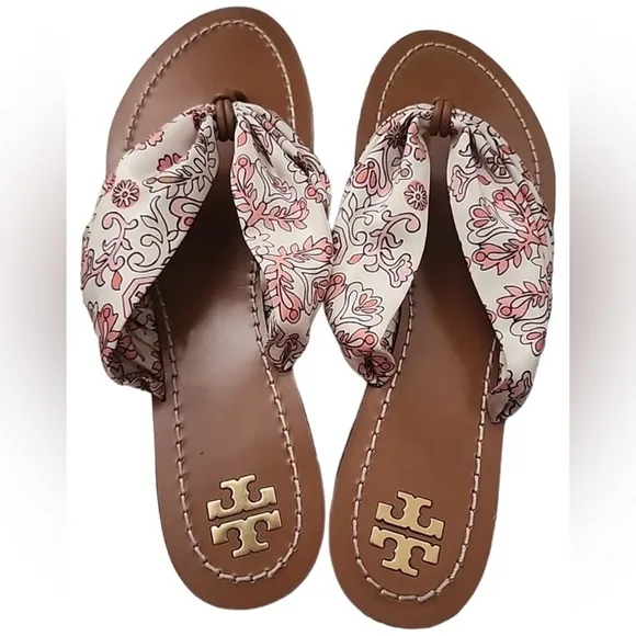 TORY BURCH 'CARSON' WHITE &amp; PINK FLORAL PRINTSANDALS | PRELOVED 🌸🌺🌼