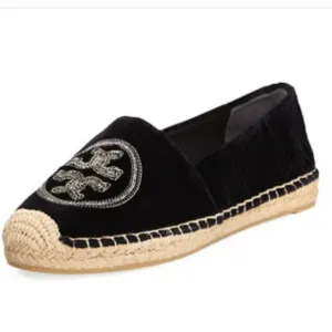 TORY BURCH Chain Logo Monogram Espadrille Flats EUC