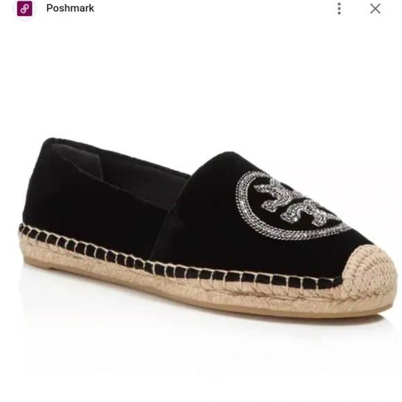 TORY BURCH Chain Logo Monogram Espadrille Flats EUC