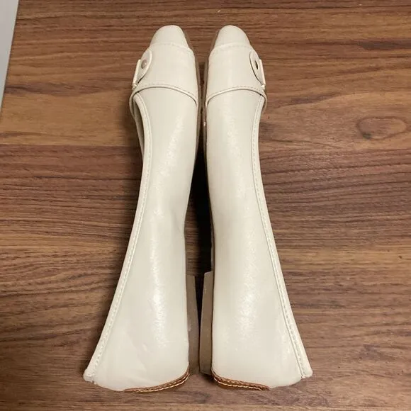 Tory Burch Cline Buckle Logo Woman’s’ Ballet Flats. Off White, Gold-tone Logo.
