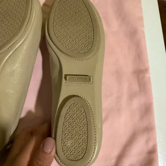 Tory Burch Cream Flats with Medallion Detail