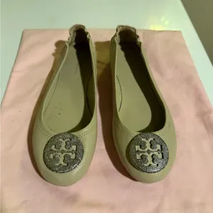Tory Burch Cream Flats with Medallion Detail
