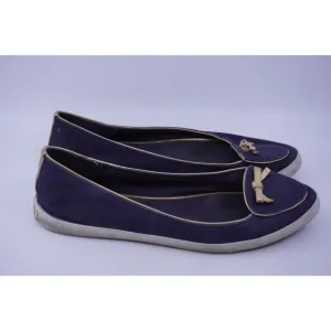 Tory Burch Dakota Flats Sneaker Canvas Leather Bow Logo Shoes Size 9 Blue Gold