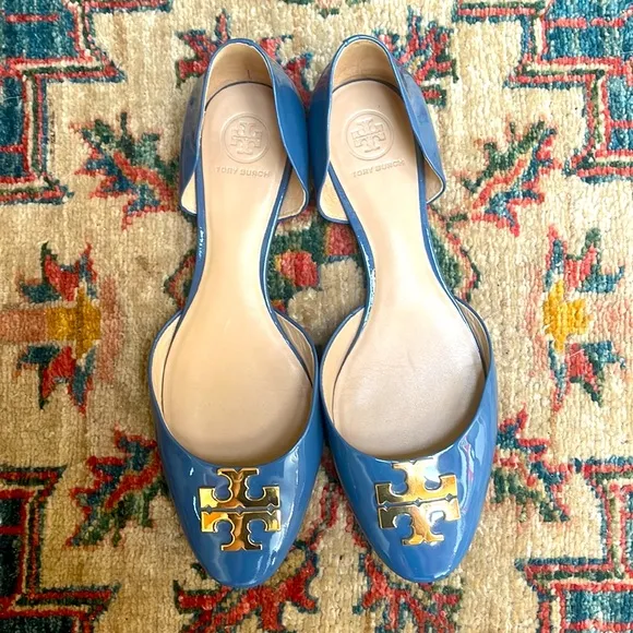 Tory Burch D’Orsay Blue Patent Leather Flats