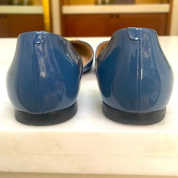 Tory Burch D’Orsay Blue Patent Leather Flats
