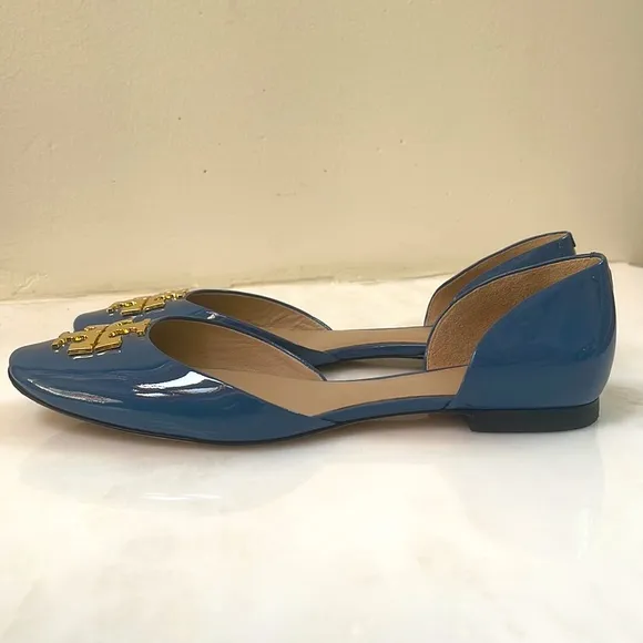Tory Burch D’Orsay Blue Patent Leather Flats