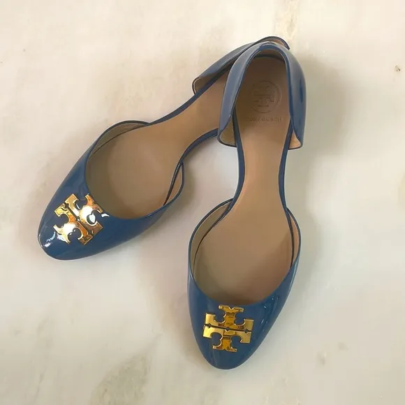 Tory Burch D’Orsay Blue Patent Leather Flats