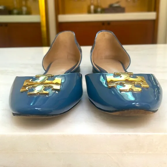 Tory Burch D’Orsay Blue Patent Leather Flats
