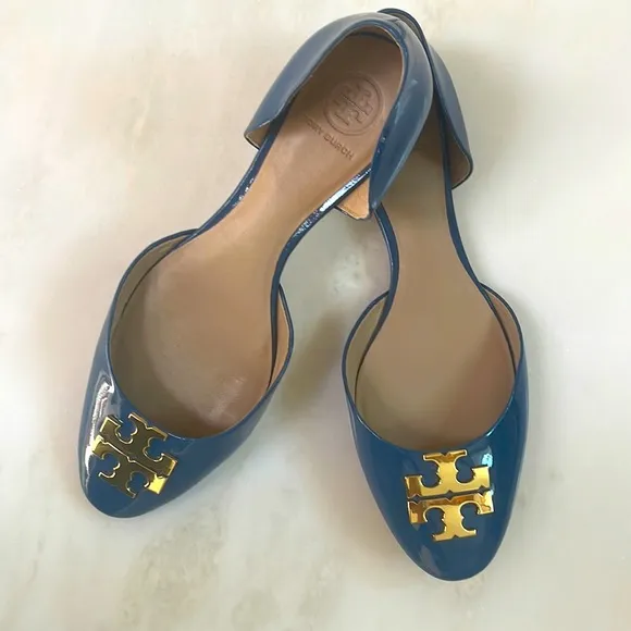 Tory Burch D’Orsay Blue Patent Leather Flats