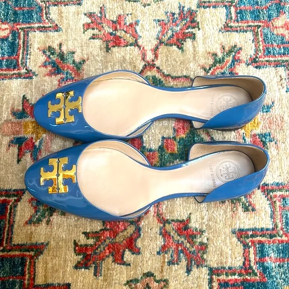 Tory Burch D’Orsay Blue Patent Leather Flats