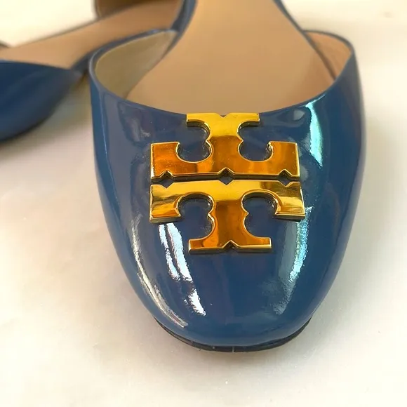 Tory Burch D’Orsay Blue Patent Leather Flats