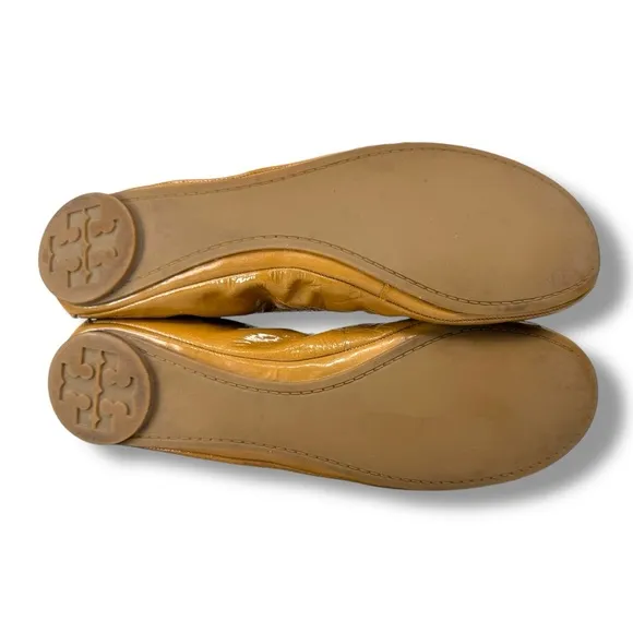 Tory Burch Eddie Tan Patent Leather Ballet Flats, Coquette Feminine Casual, Sz 8