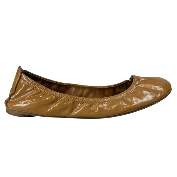 Tory Burch Eddie Tan Patent Leather Ballet Flats, Coquette Feminine Casual, Sz 8
