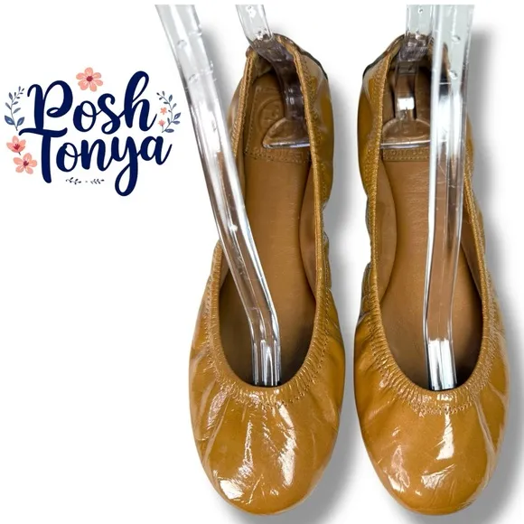 Tory Burch Eddie Tan Patent Leather Ballet Flats, Coquette Feminine Casual, Sz 8