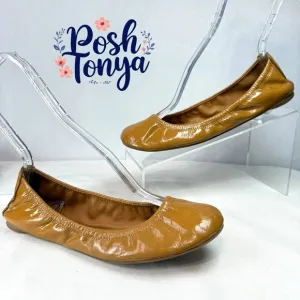 Tory Burch Eddie Tan Patent Leather Ballet Flats, Coquette Feminine Casual, Sz 8