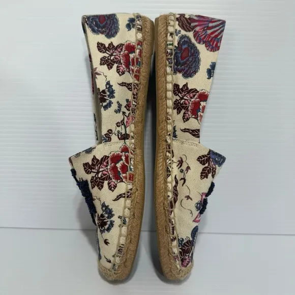 Tory Burch Elisa Logo Navy Floral Embroidered Flats Size 9.5