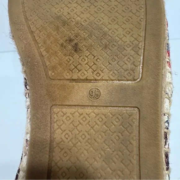 Tory Burch Elisa Logo Navy Floral Embroidered Flats Size 9.5