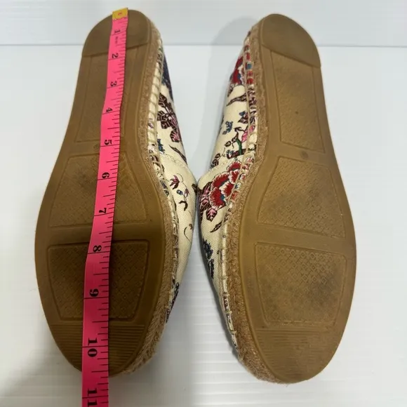Tory Burch Elisa Logo Navy Floral Embroidered Flats Size 9.5