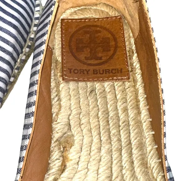Tory Burch - Embellished blue/white striped Espadrilles, size 7