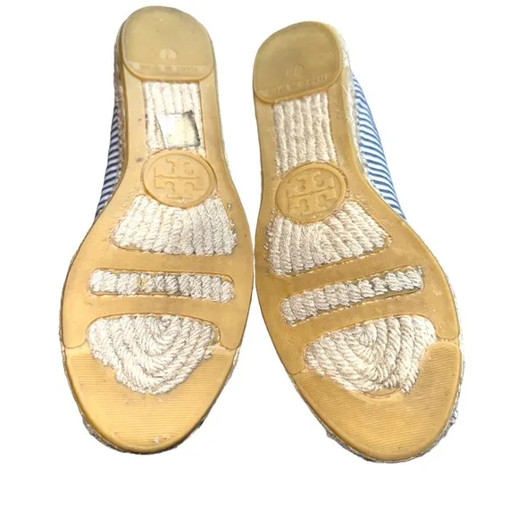 Tory Burch - Embellished blue/white striped Espadrilles, size 7