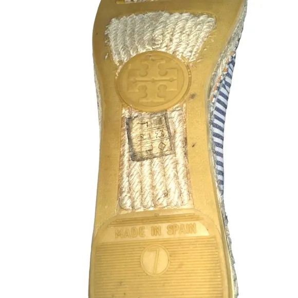 Tory Burch - Embellished blue/white striped Espadrilles, size 7