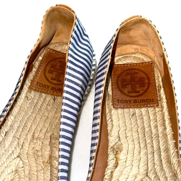 Tory Burch - Embellished blue/white striped Espadrilles, size 7