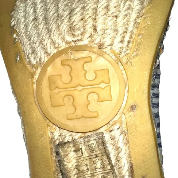 Tory Burch - Embellished blue/white striped Espadrilles, size 7