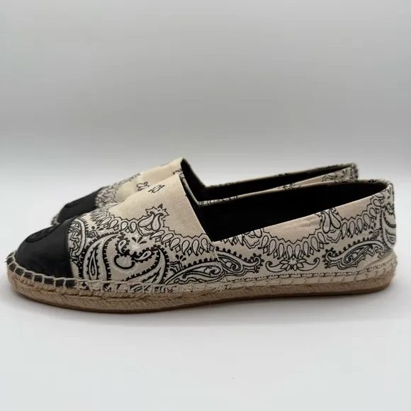 Tory Burch Espadrille Canvas AMERICANA BANDANA  Ivory Size 9M