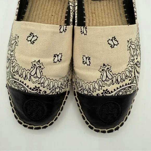 Tory Burch Espadrille Canvas AMERICANA BANDANA  Ivory Size 9M
