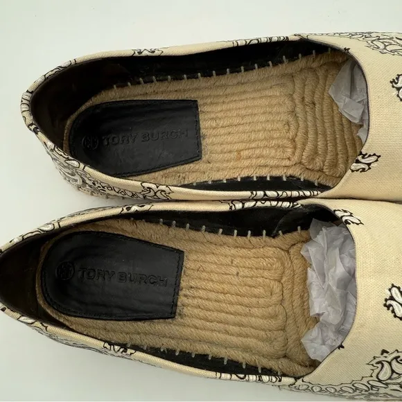 Tory Burch Espadrille Canvas AMERICANA BANDANA  Ivory Size 9M
