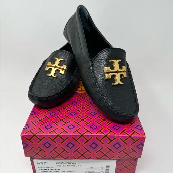 Tory Burch Everly Driver Black Leather