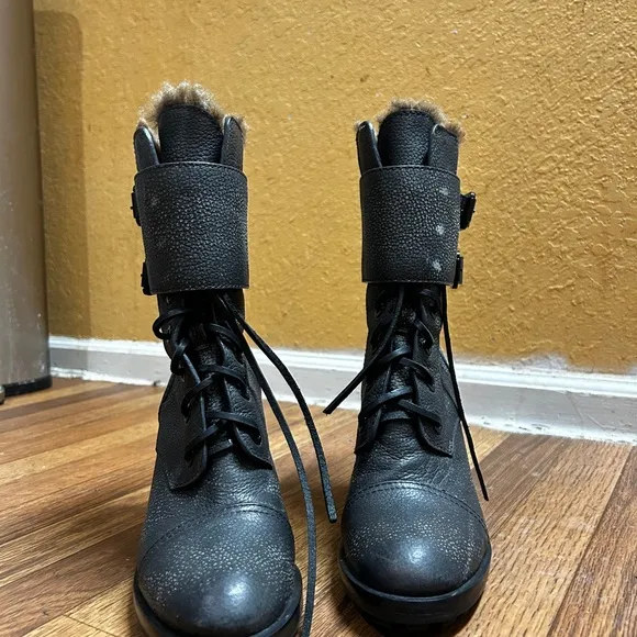 Tory Burch Gray Broome Combat Boots With Shearling Lining Women's