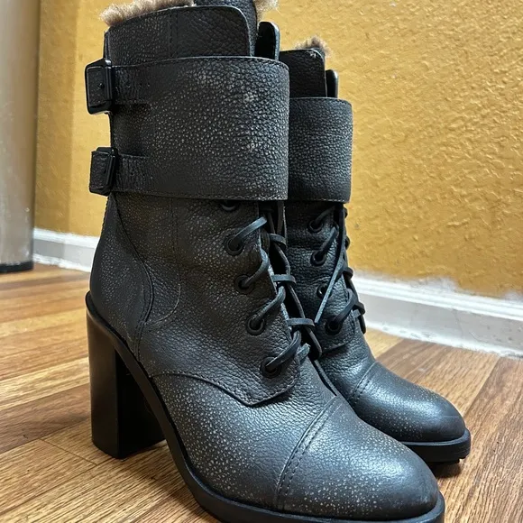 Tory Burch Gray Broome Combat Boots With Shearling Lining Women's